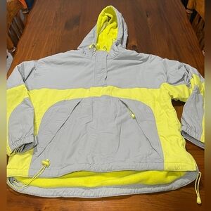 Old Navy Mens Vintage Y2k Neon Yellow Grey Pullover Fleece Lined Jacket Size L